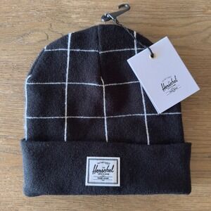 Herschel Black and‎ White Windowpane Check Elmer Cuffed Beanie-NWT-Unisex Adult